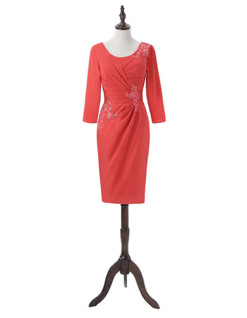 Elegant Column Knee Length Satin Mother Dress with 3/4 Long Sleeves