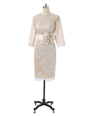 Custom Column Floor Length Lace Mother Dress with 3/4 Long Sleeves