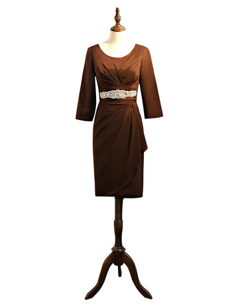 Elegant Knee Length Satin Mother Dresses with 3/4 Long Sleeves