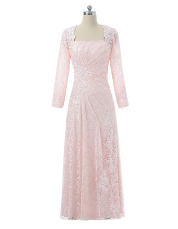 Floor Length Lace Mother Dresses with Long Sleeves