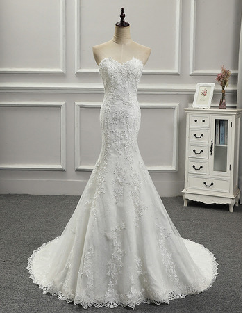 Custom Trumpet Sweetheart Floor Length Applique Wedding Dresses