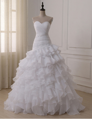 Elegant Sweetheart Floor Length Organza Layered Skirt Wedding Dresses