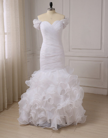 Elegant Trumpet Sweetheart Cap Sleeves Floor Length Wedding Dresses