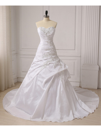 Affordable A-Line Sweetheart Chapel Train Taffeta Wedding Dresses