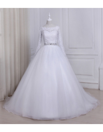 Elegant Ball Gown Floor Length Wedding Dresses with Long Lace Sleeves