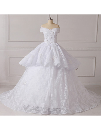 New Ball Gown Off-the-shoulder Chapel Train Lace Wedding Dresses