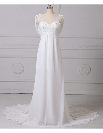 Custom Empire V-Neck Sleeveless Floor Length Chiffon Wedding Dresses