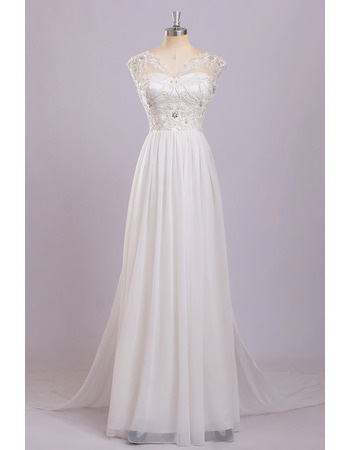 Discount V-Neck Sleeveless Floor Length Chiffon Wedding Dresses