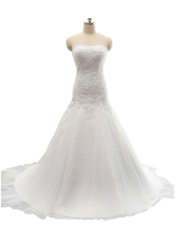 A-Line Sweetheart Court Train Satin Wedding Dresses