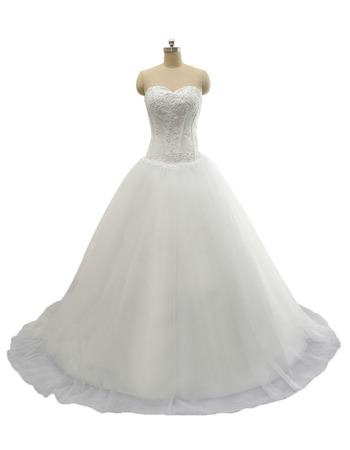 Inexpensive A-Line Sweetheart Court Train Lace-Up Wedding Dresses