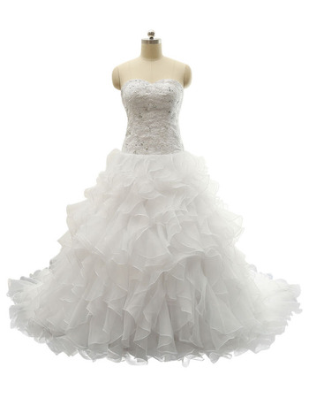 New A-Line Sweetheart Sweep Train Ruffle Skirt Wedding Dresses
