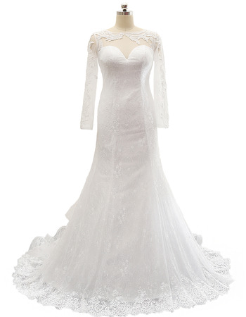 Sweep Train Lace Wedding Dresses with Long Sleeves