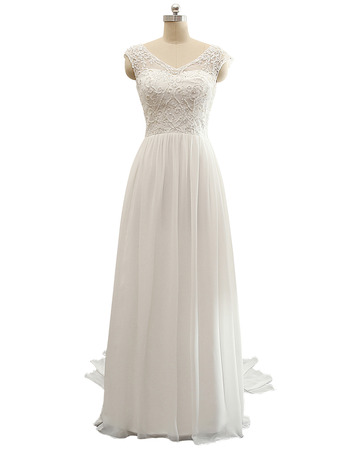 Affordable V-Neck Sleeveless Floor Length Chiffon Wedding Dresses