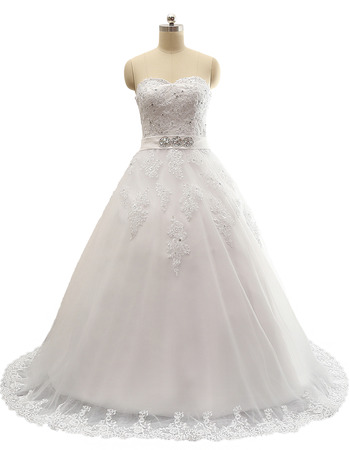 Ball Gown Sweetheart Sweep Train Satin Wedding Dresses