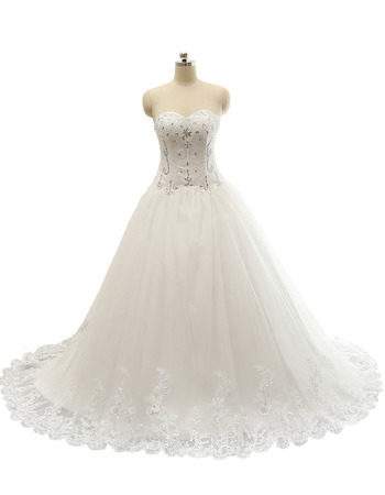 Custom Sweetheart Chapel Train Satin Organza Wedding Dresses