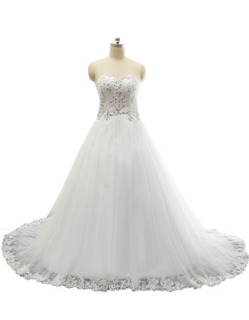 Discount Sweetheart Chapel Train Satin Organza Wedding Dresses