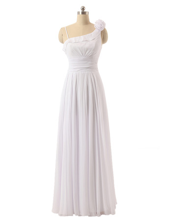Vintage One Shoulder Floor Length Chiffon Asymmetric Wedding Dresses