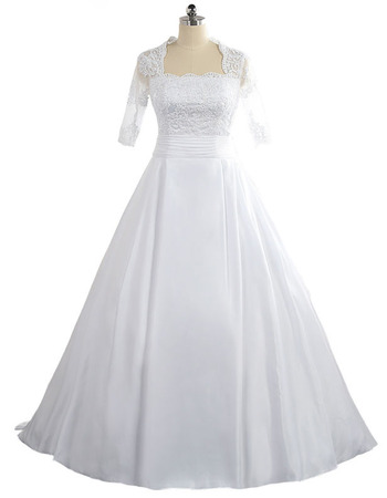 New Square Floor Length Taffeta Wedding Dress with Half Sleeves