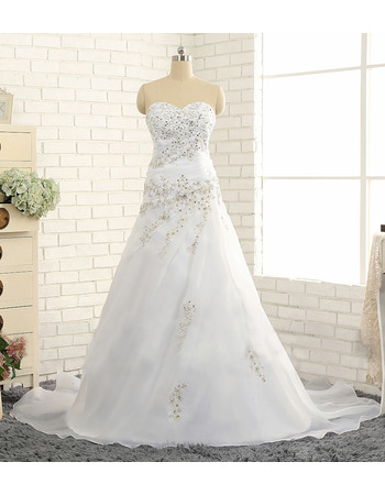 Custom A-Line Sweetheart Sweep Train Chiffon Wedding Dresses