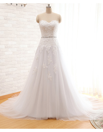 Custom A-Line Sweetheart Court Train Organza Wedding Dresses