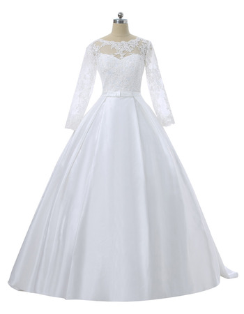 New Ball Gown Floor Length Wedding Dresses with Long Lace Sleeves