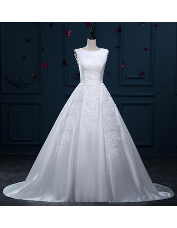 Inexpensive Ball Gown Sleeveless Sweep Train Satin Wedding Dresses