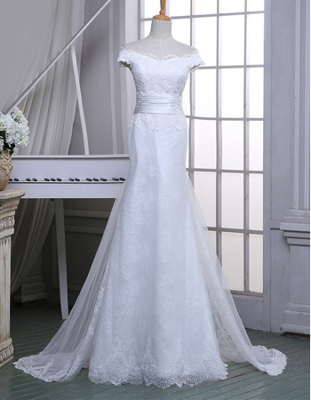 Elegant Sheath Off-the-shoulder Floor Length Lace Wedding Dresses
