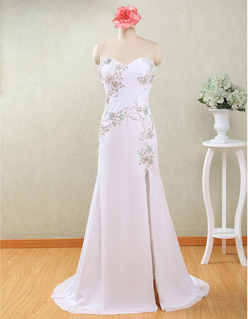 Custom Column Sweetheart Floor Length Chiffon Wedding Dresses