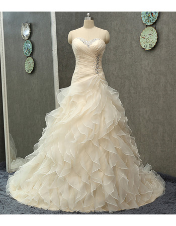 Affordable Sweetheart Sweep Train Organza Ruffle Skirt Wedding Dresses