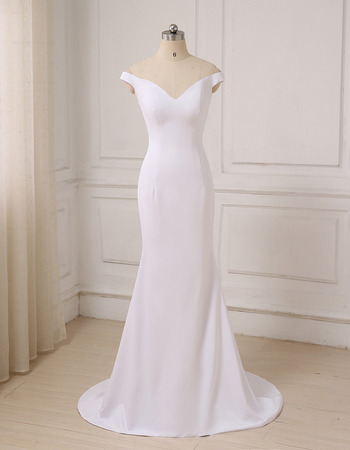 Discount Sheath Off-the-shoulder V-Neck Long Satin Wedding Dresses