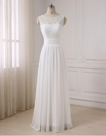 Vintage A-Line Sleeveless Floor Length Lace Chiffon Wedding Dresses