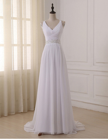 Inexpensive V-Neck Sleeveless Sweep Train Chiffon Wedding Dresses