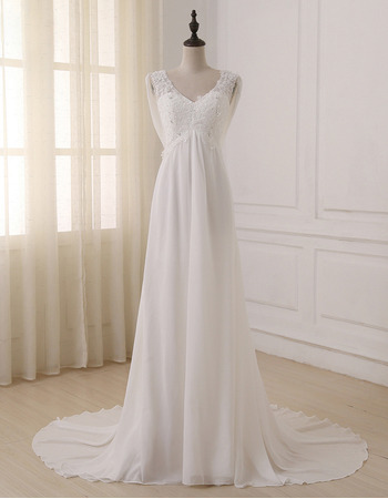 Custom Empire V-Neck Sleeveless Sweep Train Chiffon Wedding Dresses