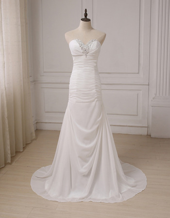 Affordable Sweetheart Sweep Train Chiffon Pleated Wedding Dresses