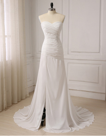 Vintage Sweetheart Sweep Train Chiffon Wedding Dress with Slit