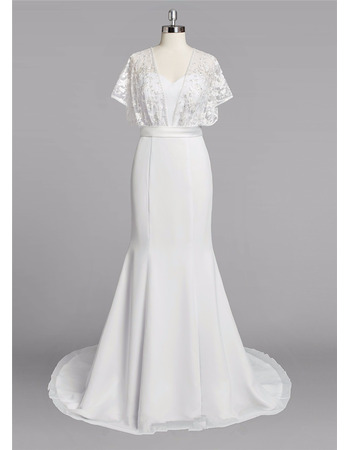 Discount Sweetheart Long Chiffon Wedding Dresses with Short Sleeves