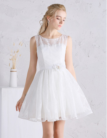 Casual A-Line Sleeveless Mini Satin Lace Summer Wedding Dresses