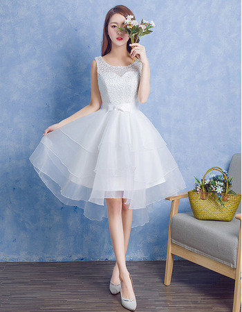 Custom A-Line Sleeveless Knee Length Lace Organza Wedding Dresses