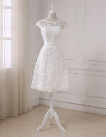 Inexpensive Cap Sleeves Knee Length Lace Petite Wedding Dresses