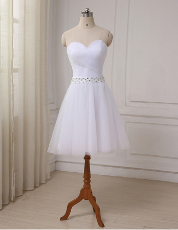 New A-Line Sweetheart Knee Length Satin Tulle Wedding Dresses