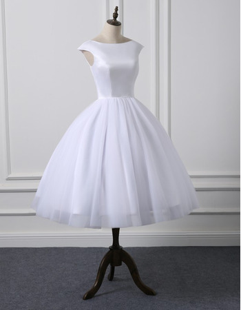 Affordable Ball Gown Knee Length Satin Reception Wedding Dresses