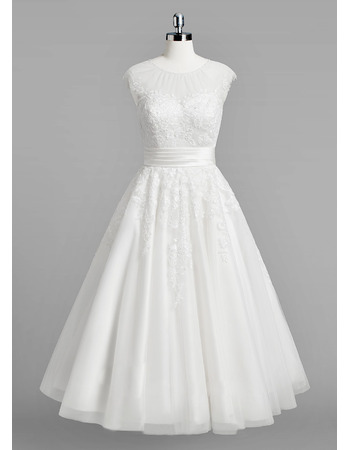 Vintage A-Line Sleeveless Tea Length Reception Wedding Dresses