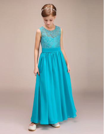 Affordable Ankle Length Chiffon Lace Junior Bridesmaid Dresses