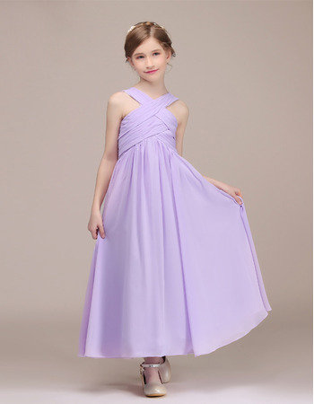 Adorable Ankle Length Chiffon Junior Bridesmaid Dresses with Straps