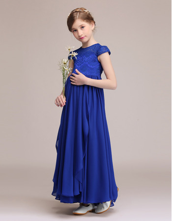 New Cap Sleeves Ankle Length Chiffon Junior Bridesmaid Dresses