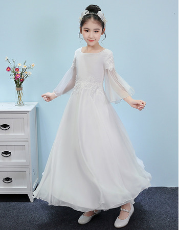 Custom Ankle Length Junior Bridesmaid Dresses with 3/4 Long Sleeves