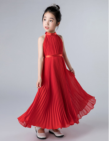 Adorable Halter Ankle Length Chiffon Pleated Junior Bridesmaid Dresses