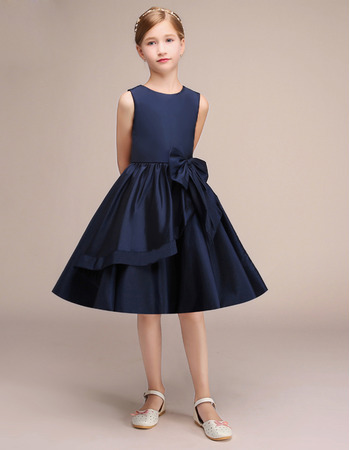 A-Line Knee Length Satin Junior Bridesmaid Dresses