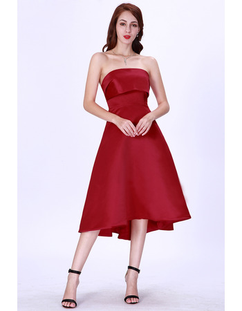 Affordable A-Line Strapless Short Satin Cocktail/ Holiday Dresses