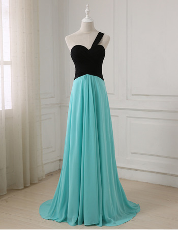 New One Shoulder Floor Length Chiffon Evening/ Prom Dresses